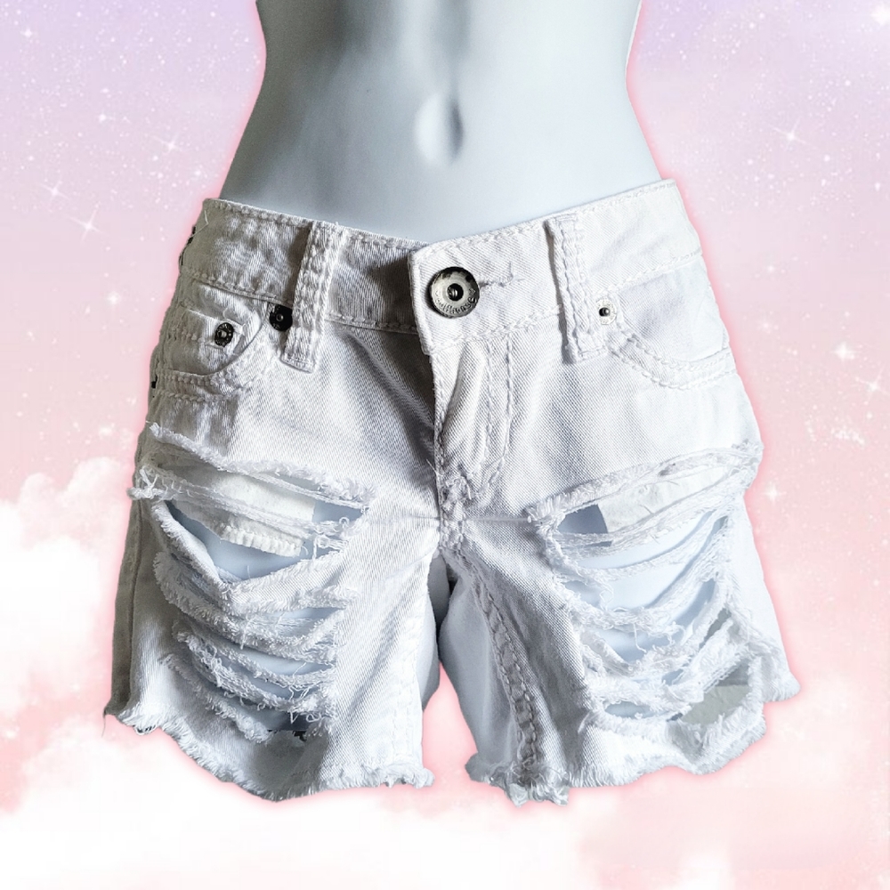 Dollhouse White Frayed Ripped Cut Off Jean Shorts